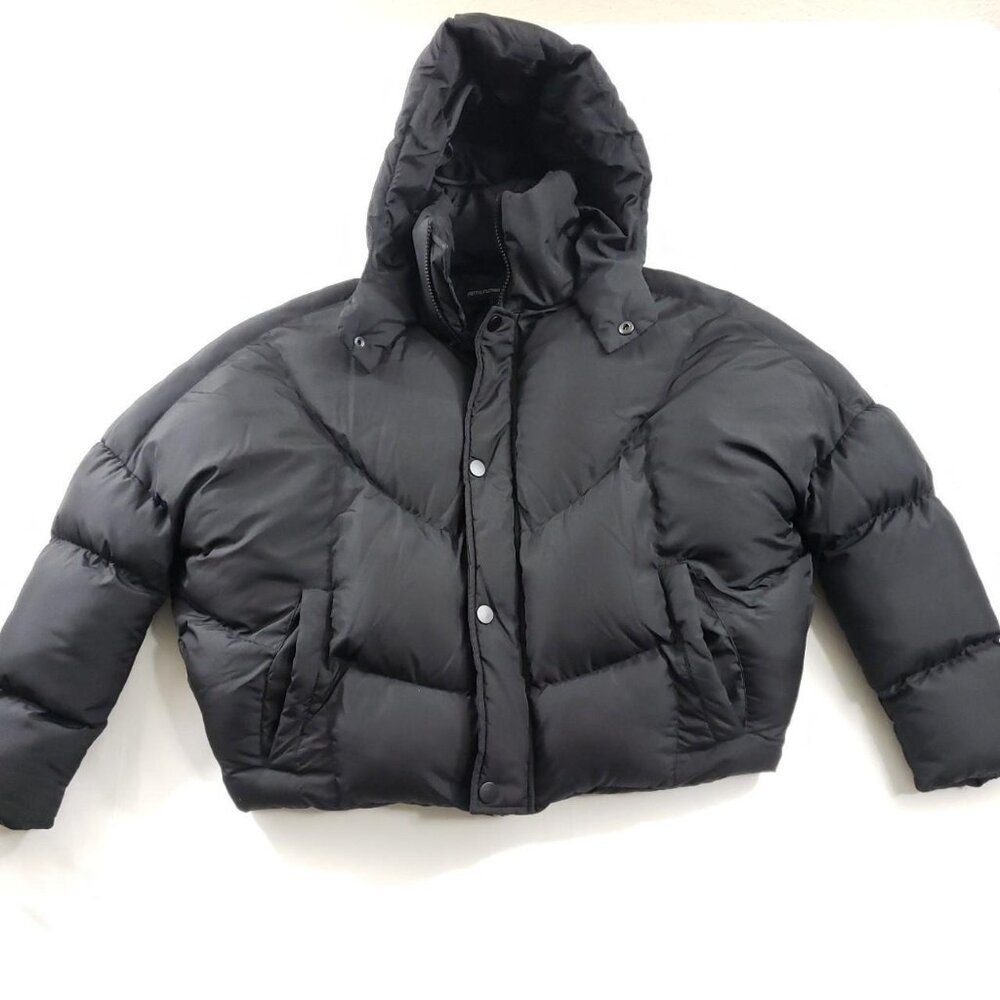 PRETTYLITTLETHINGS♡BLACK PEACH SKIN CROPPED BUBBLE PUFFER JACKET Size 00